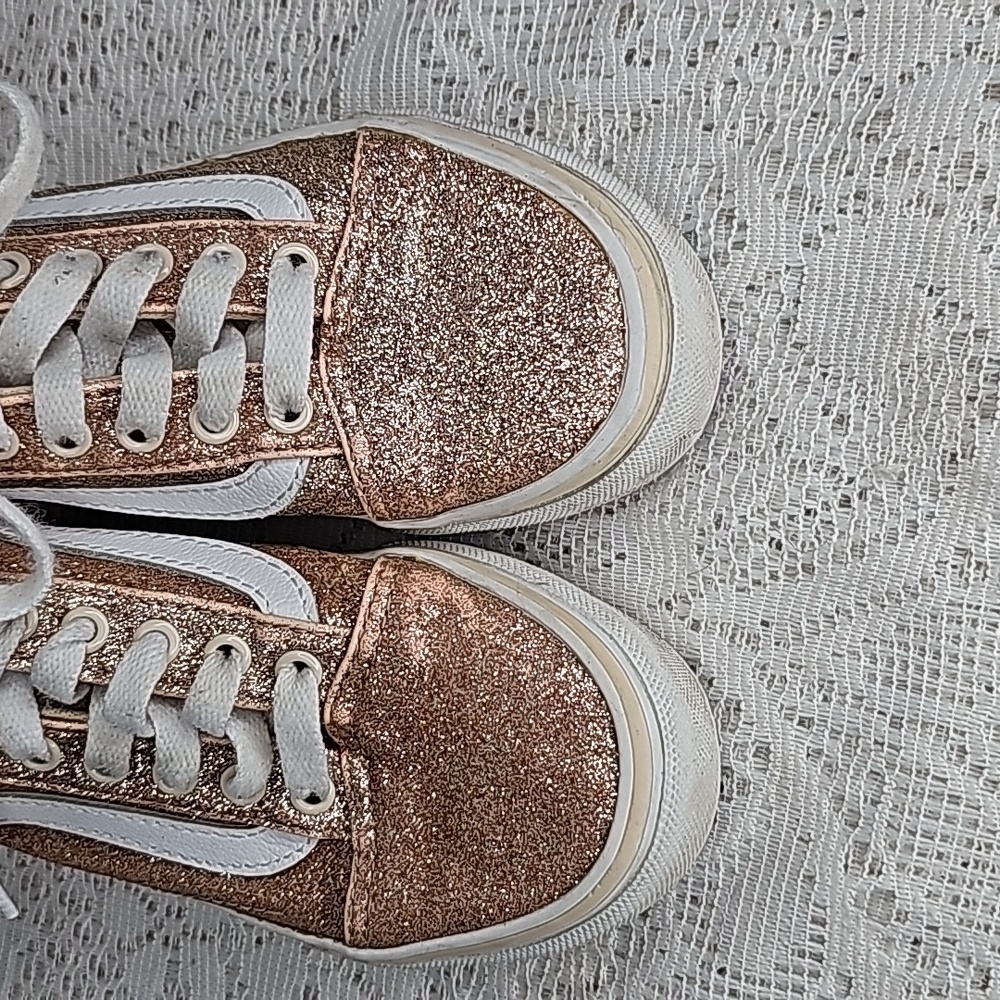 Vans Old Skool V Amberlight skate glitter gold shoes sz 13 Toddler - Picture 3 of 6